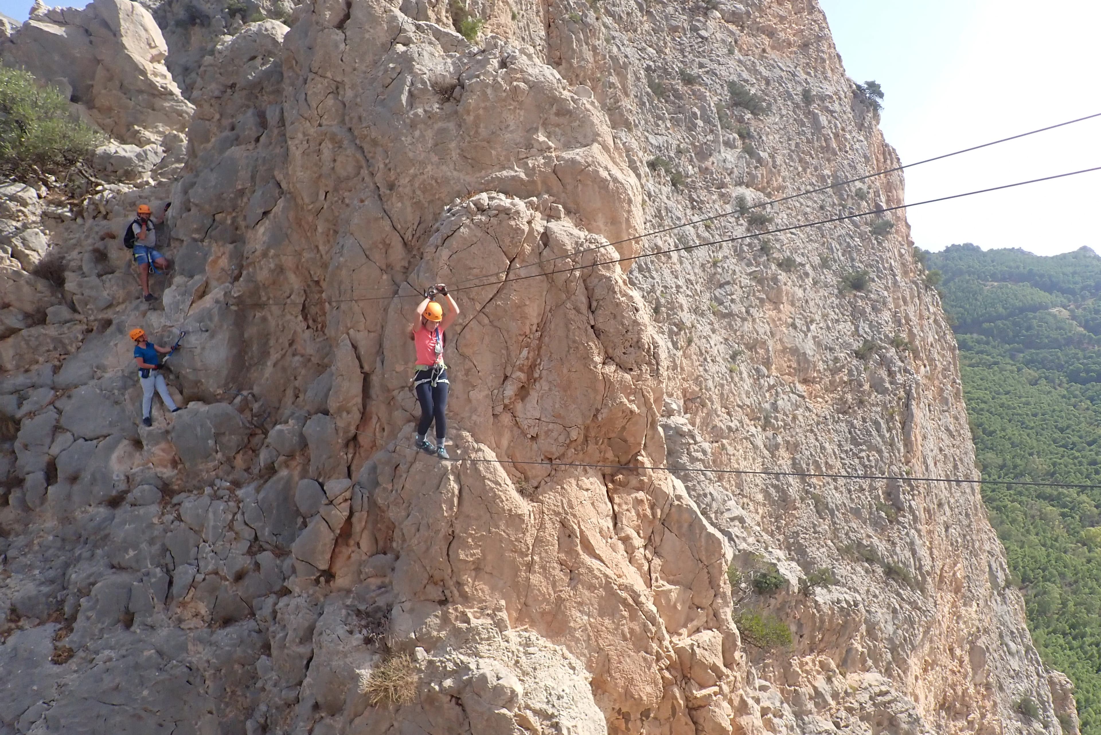 Via Ferrata El Chorro - Crossing a monkey bridge in el chorro via ferrata